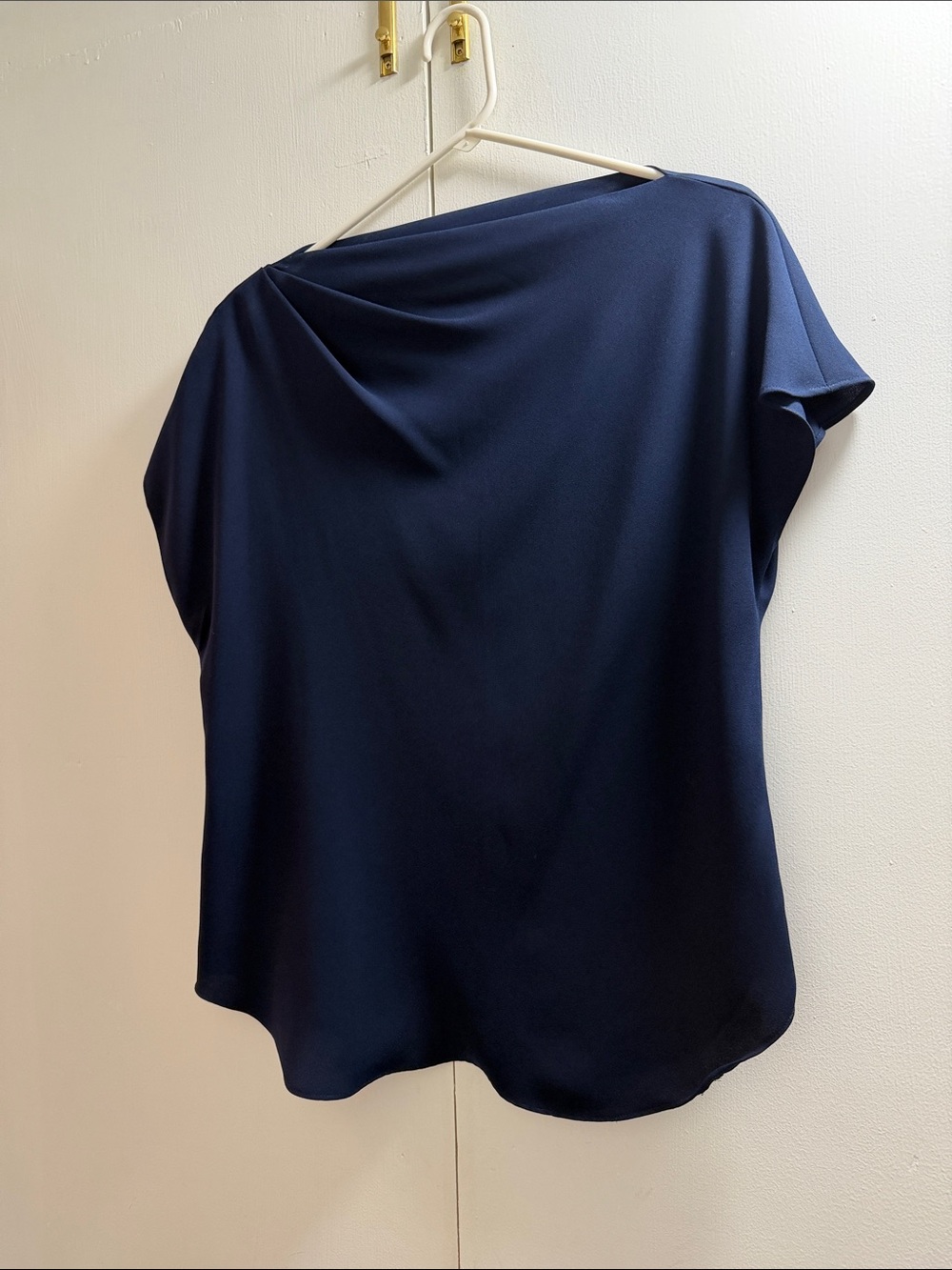 Trina Turk Navy Draped Short-Sleeve Blouse